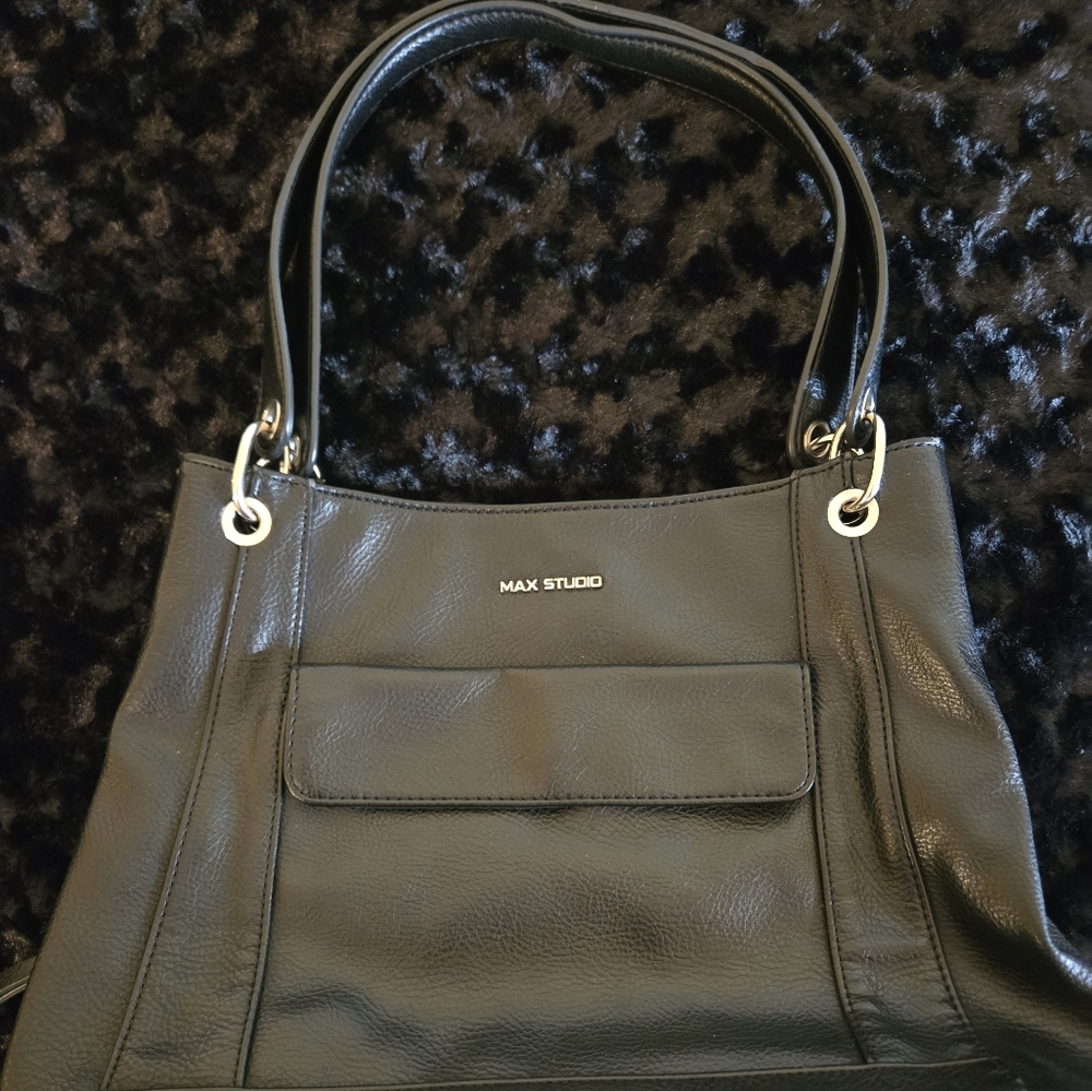 Max Studio Black Leather Tote Bag